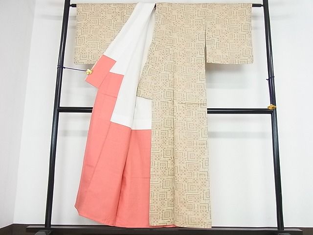 平和屋着物■上質なお召 幾何学花文 逸品 op3140
