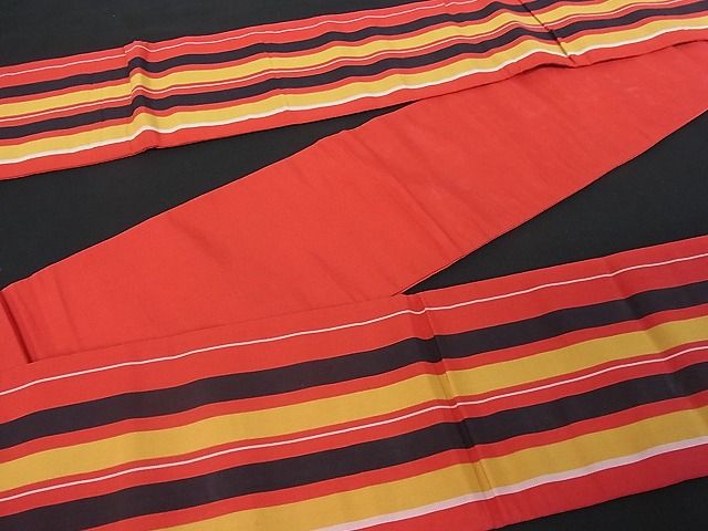 平和屋着物■本場筑前博多織　半幅帯　縞　逸品　op3585