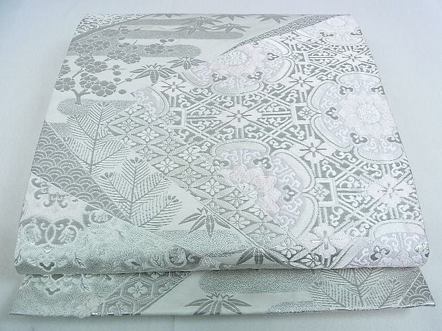 平和屋着物■六通柄袋帯 吉祥花文 銀糸 逸品 op4606