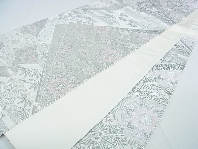 平和屋着物■六通柄袋帯 吉祥花文 銀糸 逸品 op4606