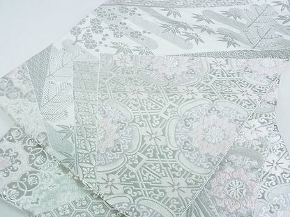 平和屋着物■六通柄袋帯 吉祥花文 銀糸 逸品 op4606