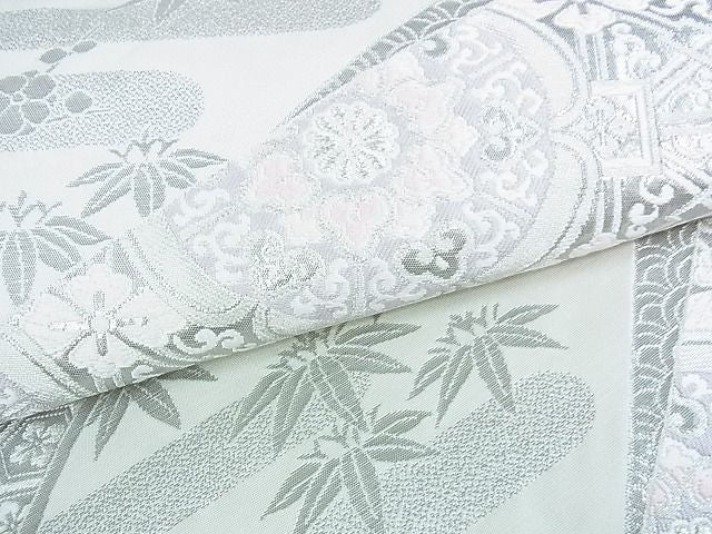 平和屋着物■六通柄袋帯 吉祥花文 銀糸 逸品 op4606