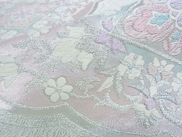 平和屋着物■六通柄袋帯　花菱文　銀糸　逸品　op4622