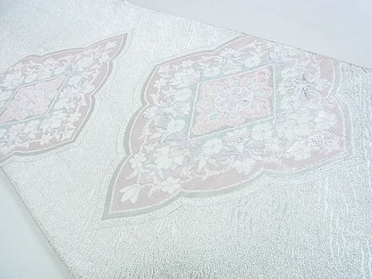 平和屋着物■六通柄袋帯　花菱文　銀糸　逸品　op4622