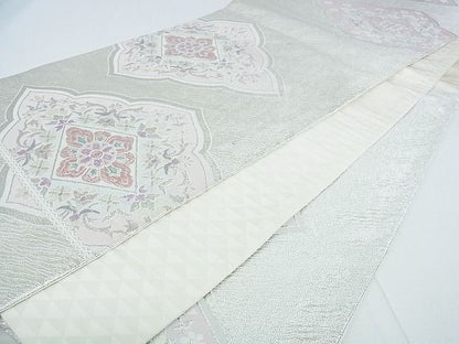 平和屋着物■六通柄袋帯　花菱文　銀糸　逸品　op4622