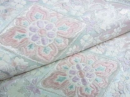 平和屋着物■六通柄袋帯　花菱文　銀糸　逸品　op4622