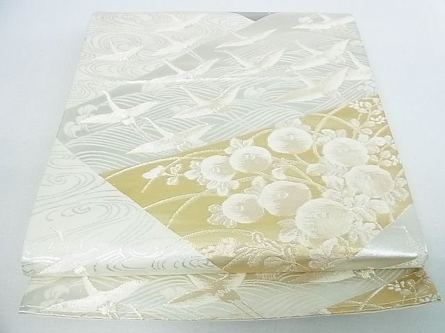 平和屋着物■六通柄袋帯 流水飛鳥文 光琳菊 金銀糸 逸品 op4838