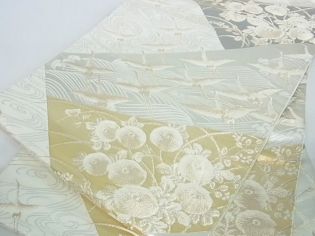 平和屋着物■六通柄袋帯 流水飛鳥文 光琳菊 金銀糸 逸品 op4838