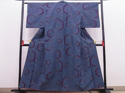 平和屋着物■上質な紬　亀甲文　逸品　n-os0820