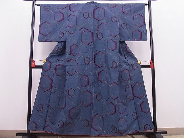 平和屋着物■上質な紬　亀甲文　逸品　n-os0820