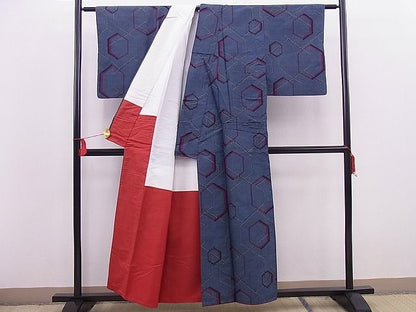 平和屋着物■上質な紬　亀甲文　逸品　n-os0820