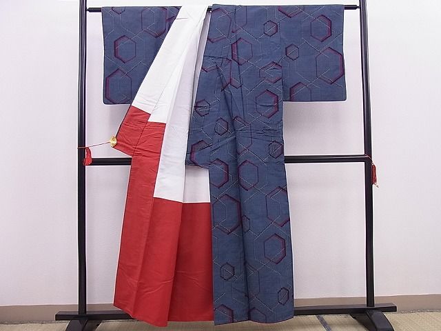 平和屋着物■上質な紬　亀甲文　逸品　n-os0820