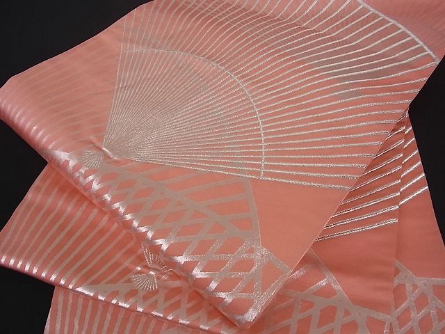 平和屋着物■六通柄袋帯　舞扇　銀糸　逸品　ox0143