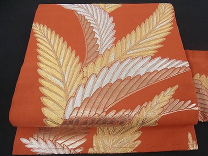 平和屋着物■西陣 九寸名古屋帯 枝葉文 金銀糸 逸品 ox1128