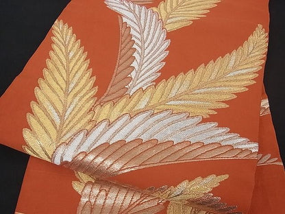 平和屋着物■西陣 九寸名古屋帯 枝葉文 金銀糸 逸品 ox1128