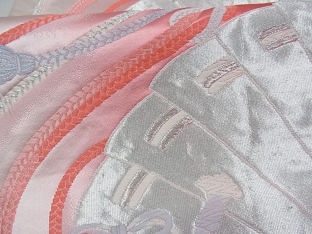 平和屋着物■六通柄袋帯 檜扇紐文 銀糸 逸品 ox1947