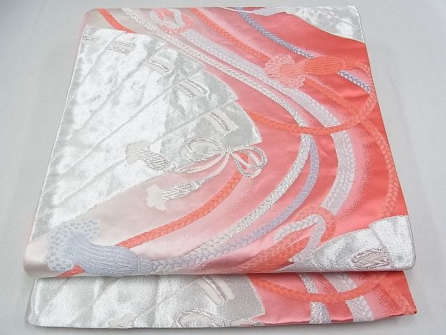 平和屋着物■六通柄袋帯 檜扇紐文 銀糸 逸品 ox1947