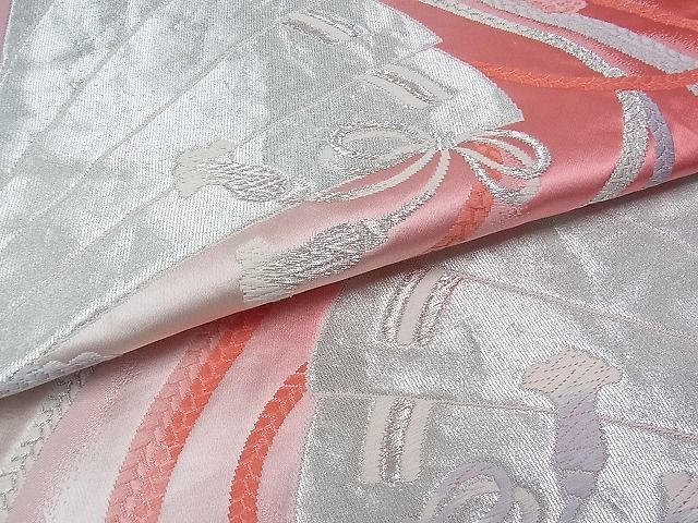 平和屋着物■六通柄袋帯 檜扇紐文 銀糸 逸品 ox1947