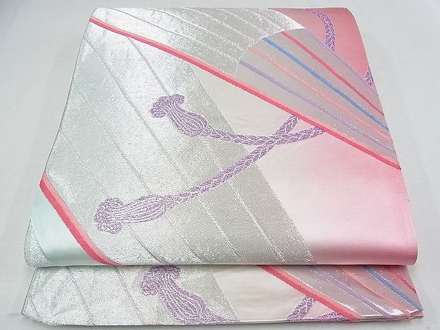 平和屋着物■六通柄袋帯 結び紐文 銀糸 逸品 ox1949