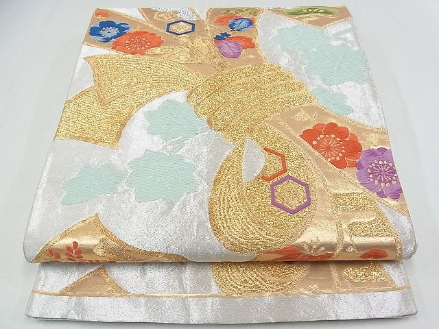 平和屋着物■六通柄袋帯 束ね熨斗吉祥花文 金銀糸 逸品 ox1950