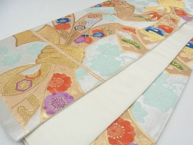 平和屋着物■六通柄袋帯 束ね熨斗吉祥花文 金銀糸 逸品 ox1950