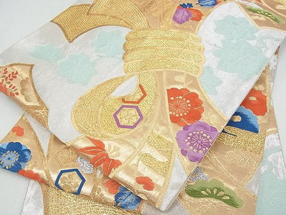 平和屋着物■六通柄袋帯 束ね熨斗吉祥花文 金銀糸 逸品 ox1950