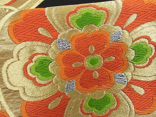 平和屋着物■六通柄袋帯 唐織 雪輪花文 黒地 金銀糸 逸品 ox2403