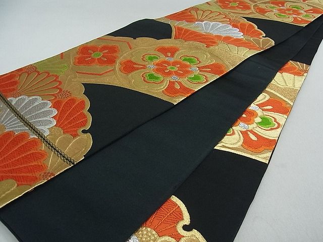 平和屋着物■六通柄袋帯 唐織 雪輪花文 黒地 金銀糸 逸品 ox2403