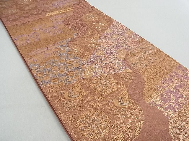 平和屋着物■六通柄袋帯 道長花鳥文 金糸 逸品 ox2408