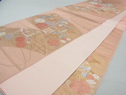 平和屋着物■六通柄袋帯 唐織 短冊御所車花鳥文 金糸 逸品 ox2432