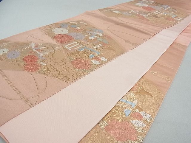平和屋着物■六通柄袋帯 唐織 短冊御所車花鳥文 金糸 逸品 ox2432