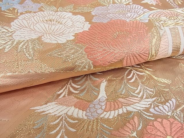 平和屋着物■六通柄袋帯 唐織 短冊御所車花鳥文 金糸 逸品 ox2432