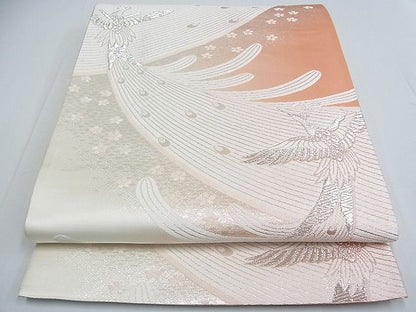 平和屋着物■六通柄袋帯 唐織 孔雀花文 銀糸 逸品 ox3462
