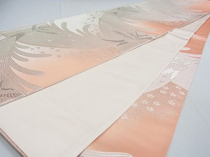 平和屋着物■六通柄袋帯 唐織 孔雀花文 銀糸 逸品 ox3462