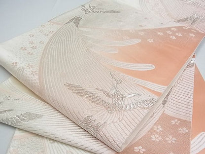平和屋着物■六通柄袋帯 唐織 孔雀花文 銀糸 逸品 ox3462