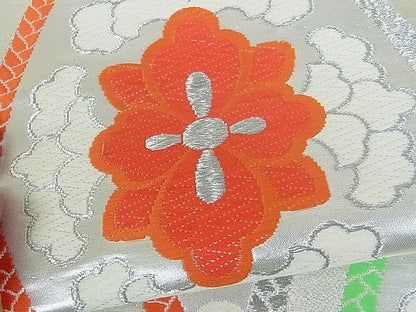 平和屋着物■六通柄袋帯 唐織 立涌吉祥花文 銀糸 逸品 oy0116