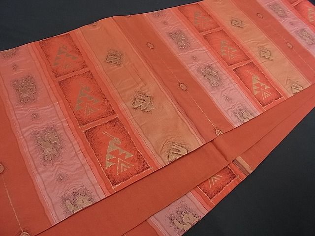 平和屋着物■六通柄袋帯 横段飛鳥文 金糸 逸品 oy0396