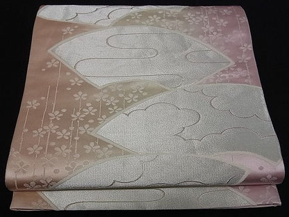 平和屋着物■六通柄袋帯 地紙吉祥花文 銀糸 逸品 oy0817