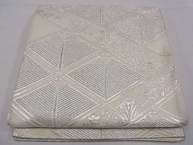 平和屋着物■六通柄袋帯 菱松葉文 銀糸 逸品 oy0978