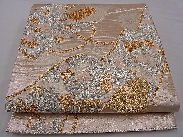 平和屋着物■六通柄袋帯 絵巻花文 金銀糸 逸品 oy0987