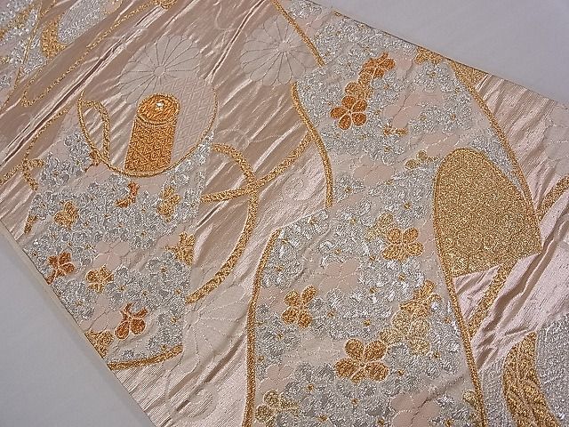 平和屋着物■六通柄袋帯 絵巻花文 金銀糸 逸品 oy0987