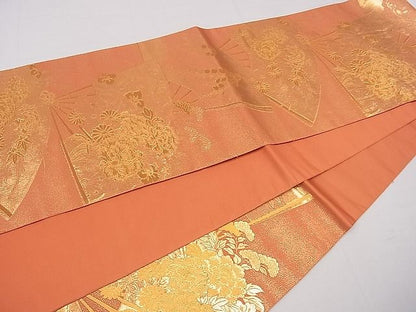 平和屋着物■六通柄袋帯　扇面花車文　金糸　逸品　oy0988