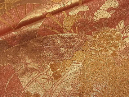 平和屋着物■六通柄袋帯　扇面花車文　金糸　逸品　oy0988