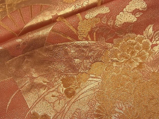 平和屋着物■六通柄袋帯　扇面花車文　金糸　逸品　oy0988