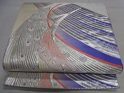 平和屋着物■六通柄袋帯 唐織 孔雀文 銀糸 逸品 oy1008