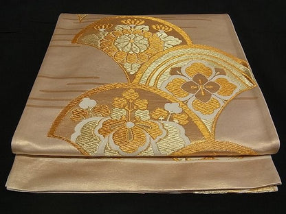 平和屋着物■六通柄袋帯 花青海波 金糸 正絹 逸品 A-pf4252