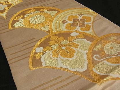 平和屋着物■六通柄袋帯 花青海波 金糸 正絹 逸品 A-pf4252