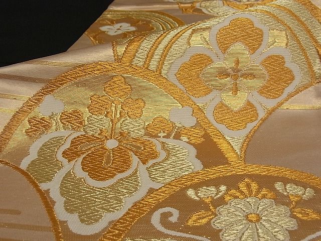 平和屋着物■六通柄袋帯 花青海波 金糸 正絹 逸品 A-pf4252