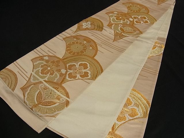 平和屋着物■六通柄袋帯 花青海波 金糸 正絹 逸品 A-pf4252