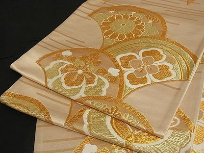 平和屋着物■六通柄袋帯 花青海波 金糸 正絹 逸品 A-pf4252